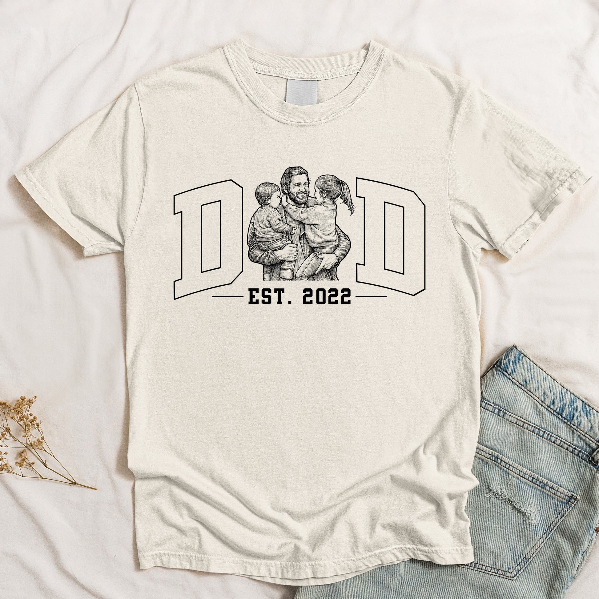 Father's Day Gifts, Dad Custom Photo Sketch Line Art Father's Day Gift For Husband, Dad –  Personalized Shirt