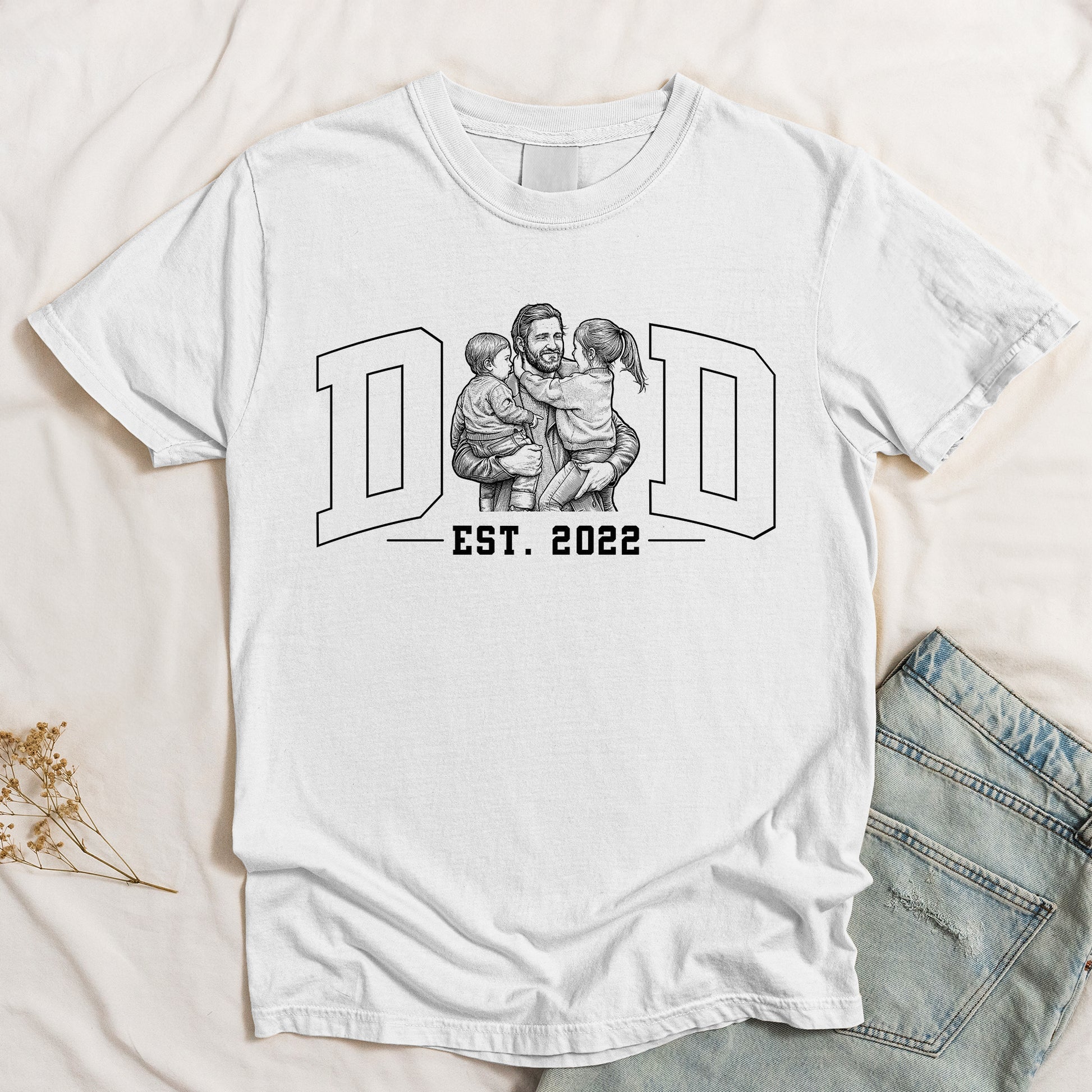 Father's Day Gifts, Dad Custom Photo Sketch Line Art Father's Day Gift For Husband, Dad –  Personalized Shirt