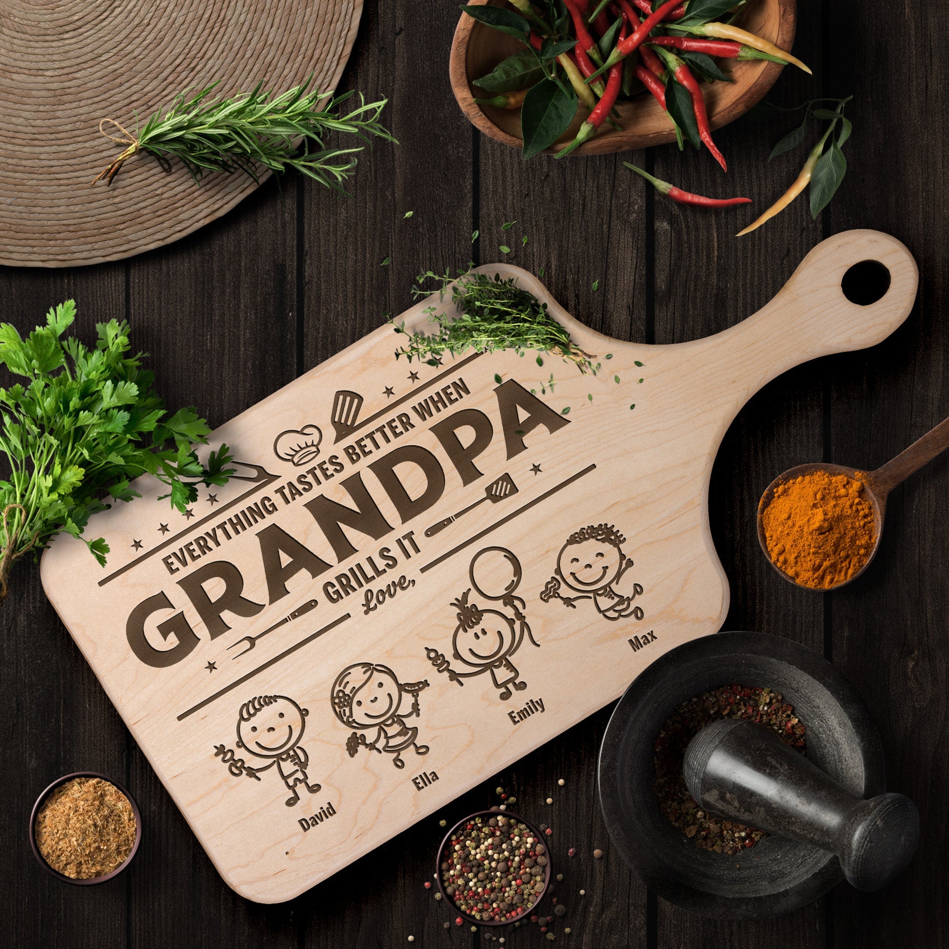 Father's Day Gifts, Everything Tastes Better When Grandpa, Dad Grills It – Father's Day Gift – Personalized Cutting Board