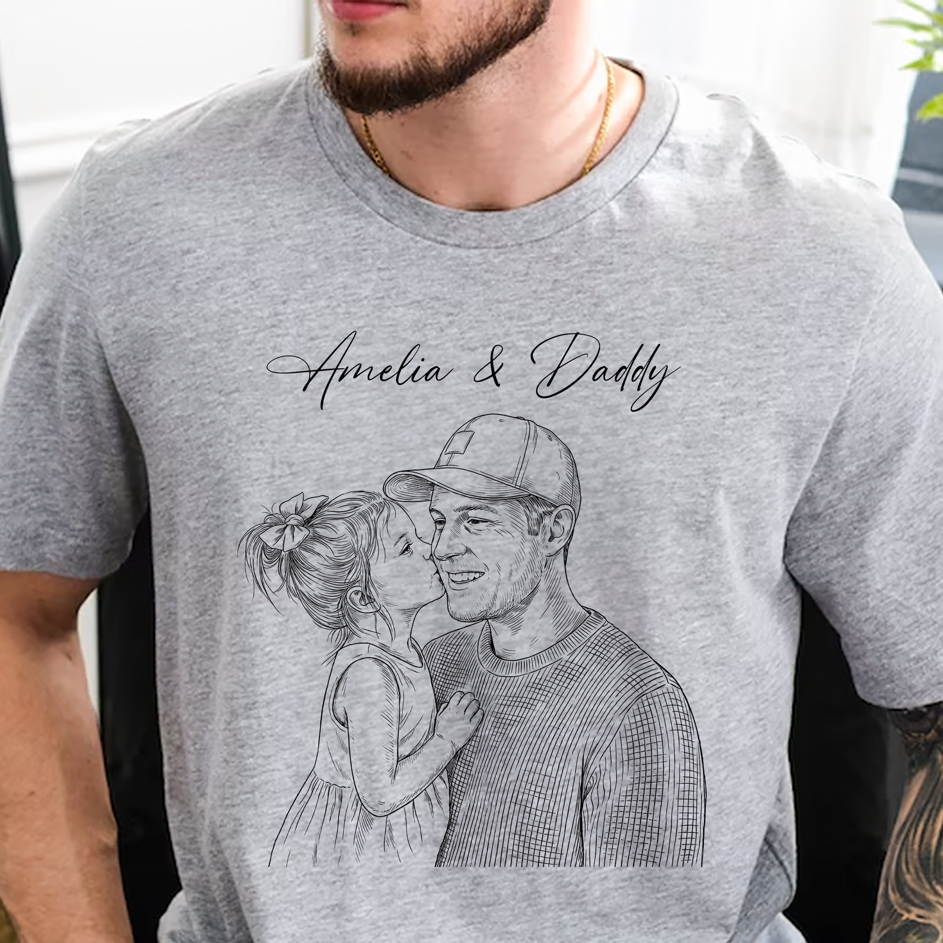Father's Day Gifts, Father's Day Gift For Husband, Dad Custom Photo Sketch Line Art – Personalized Shirt