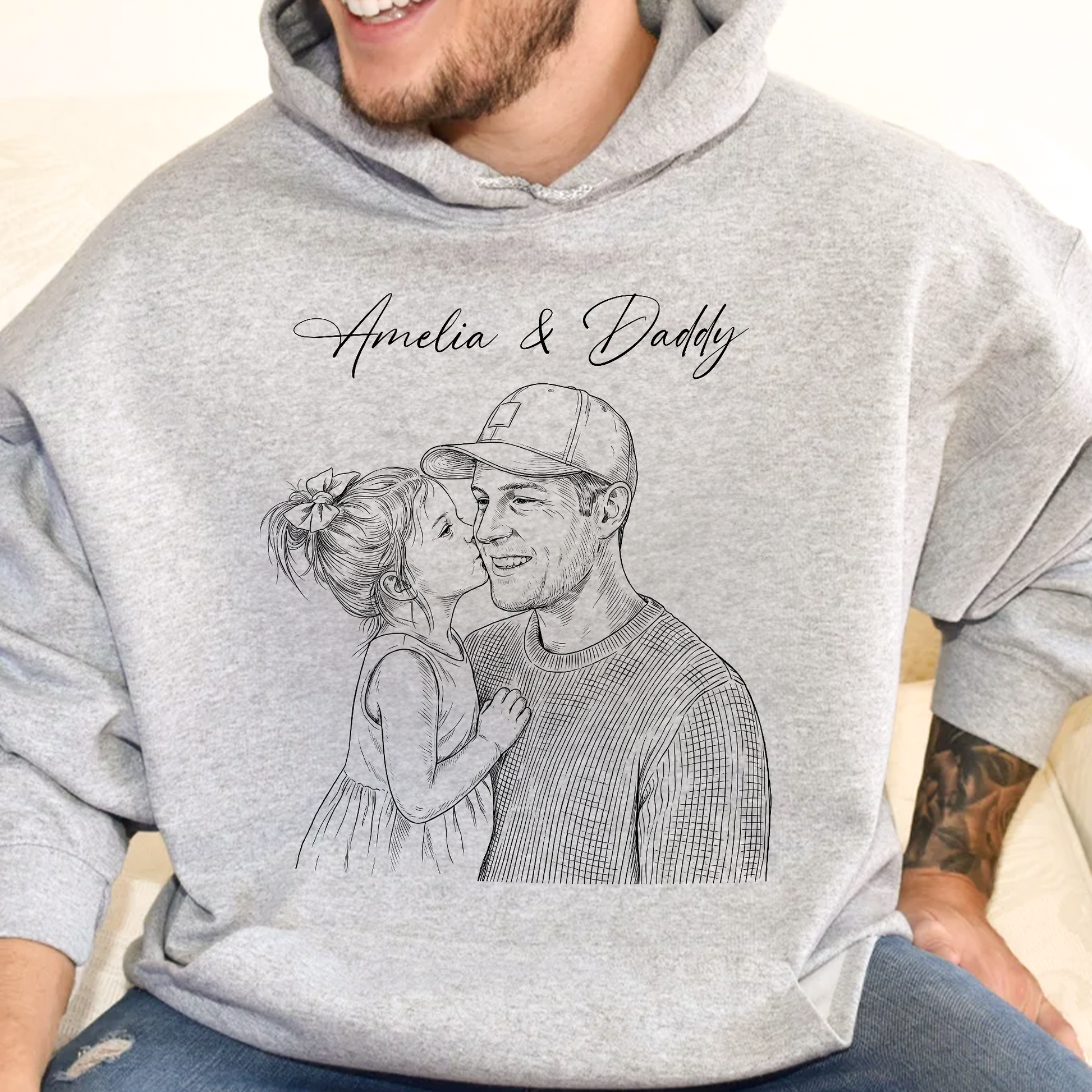 Father's Day Gifts, Father's Day Gift For Husband, Dad Custom Photo Sketch Line Art – Personalized Shirt