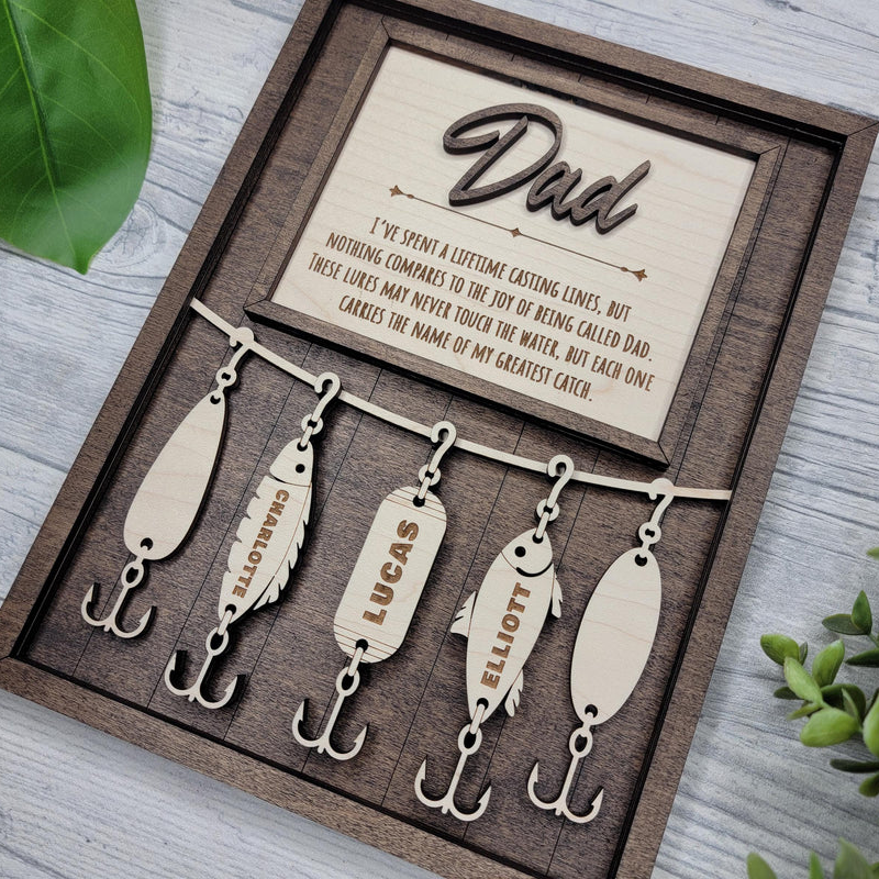 Personalized Greatest Catch Fishing Lure Plaque | Custom Dad Grandpa Father's Day Gift with Kids Names