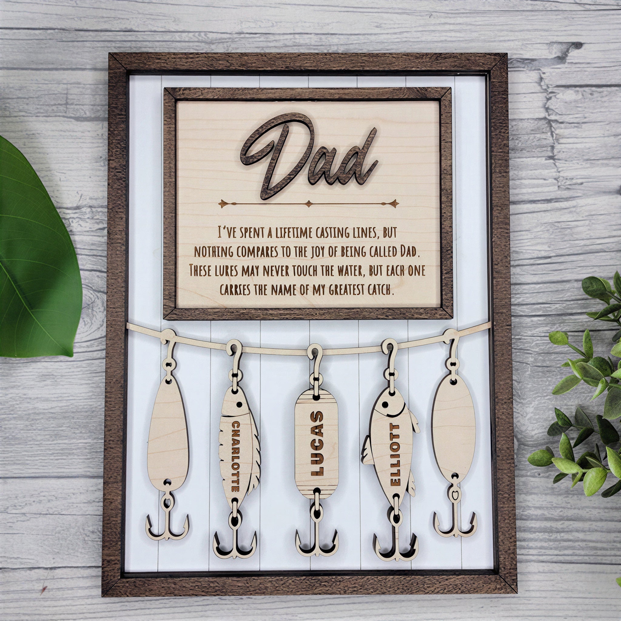 Personalized Greatest Catch Fishing Lure Plaque | Custom Dad Grandpa Father's Day Gift with Kids Names