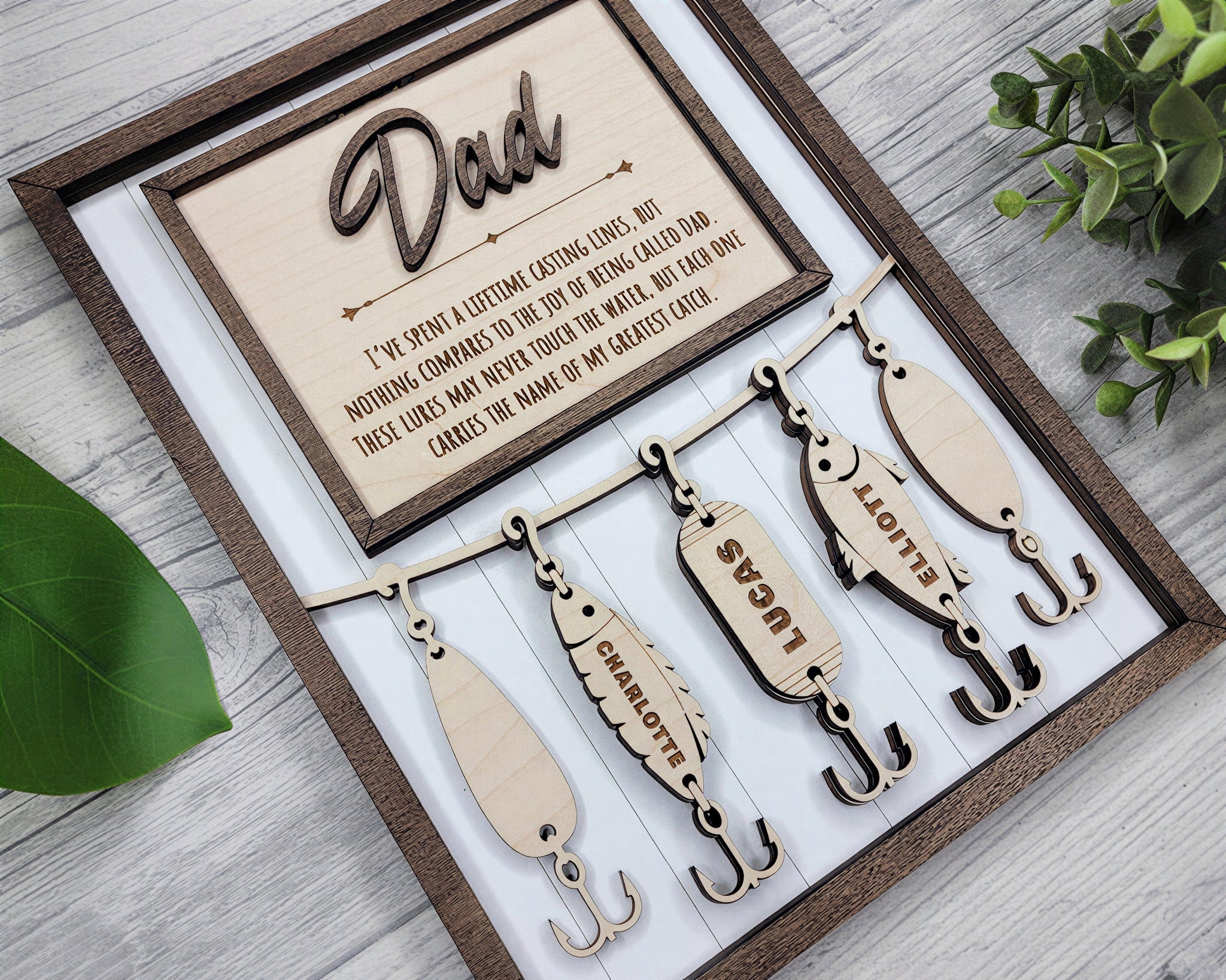 Personalized Greatest Catch Fishing Lure Plaque | Custom Dad Grandpa Father's Day Gift with Kids Names