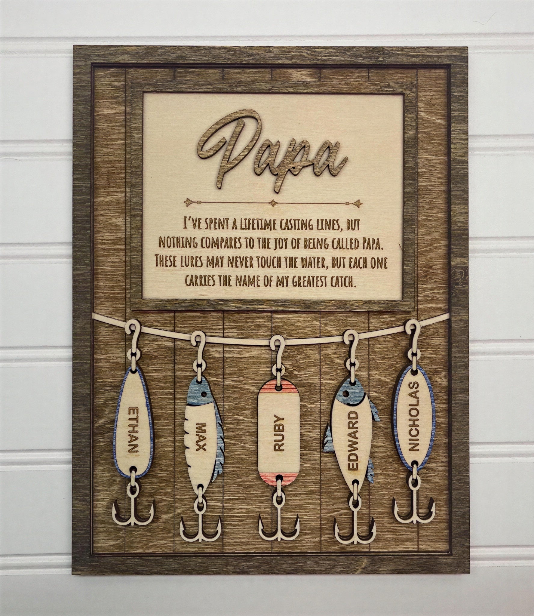 Personalized Greatest Catch Fishing Lure Plaque | Custom Dad Grandpa Father's Day Gift with Kids Names