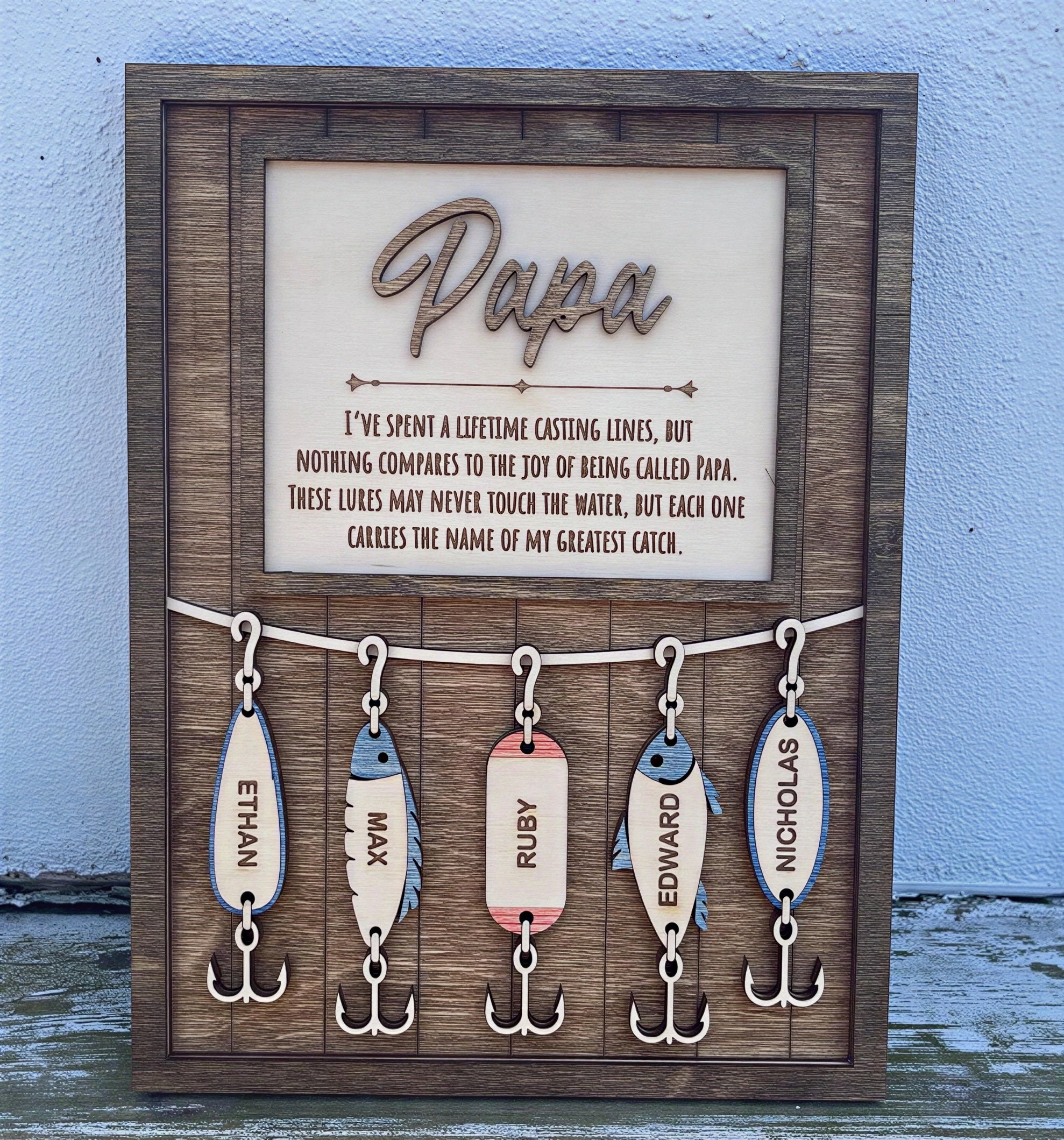 Personalized Greatest Catch Fishing Lure Plaque | Custom Dad Grandpa Father's Day Gift with Kids Names