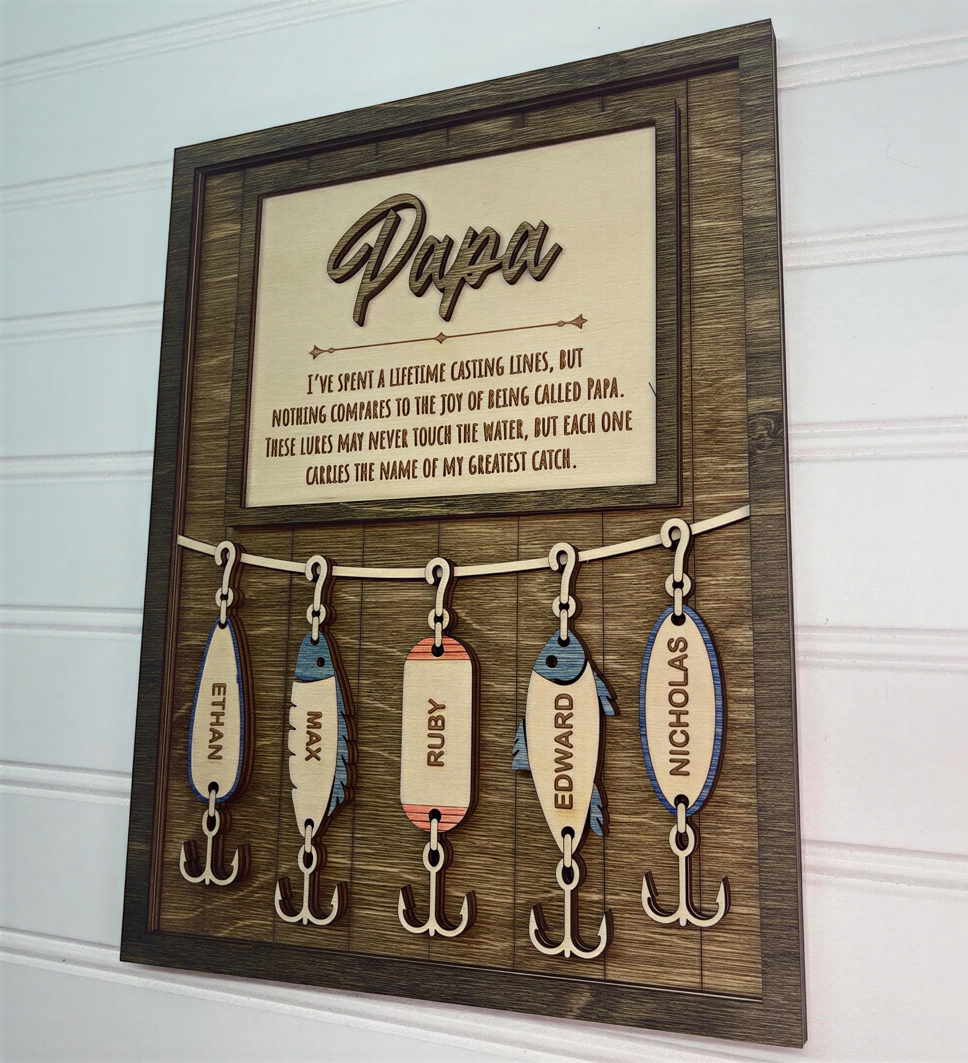 Personalized Greatest Catch Fishing Lure Plaque | Custom Dad Grandpa Father's Day Gift with Kids Names