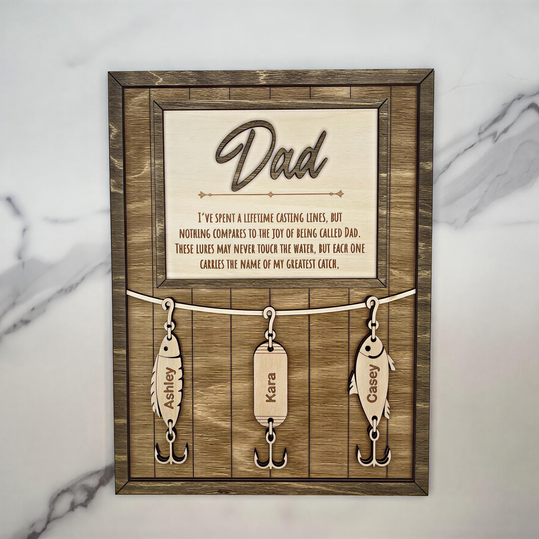 Personalized Greatest Catch Fishing Lure Plaque | Custom Dad Grandpa Father's Day Gift with Kids Names
