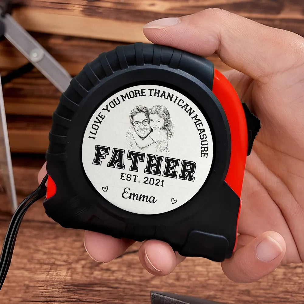 Custom Photo Pencil Sketch New Dad I Love You - Personalized Tape Measure