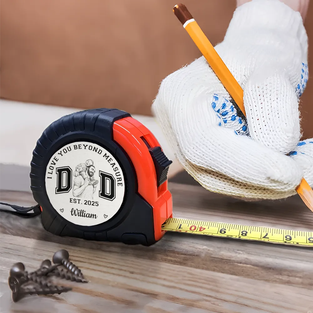 Custom Photo Pencil Sketch New Dad I Love You - Personalized Tape Measure