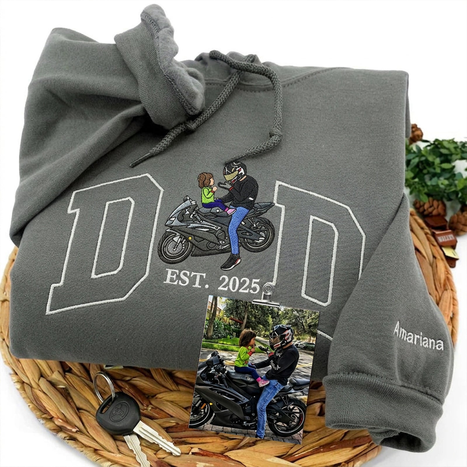 Custom Embroidered Dad Riding Hoodie from Photo – Personalized Father’s Day Gift for Husband