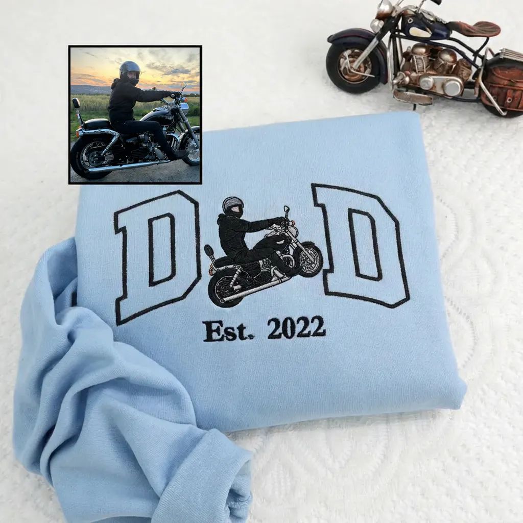 Custom Embroidered Dad Riding Hoodie from Photo – Personalized Father’s Day Gift for Husband