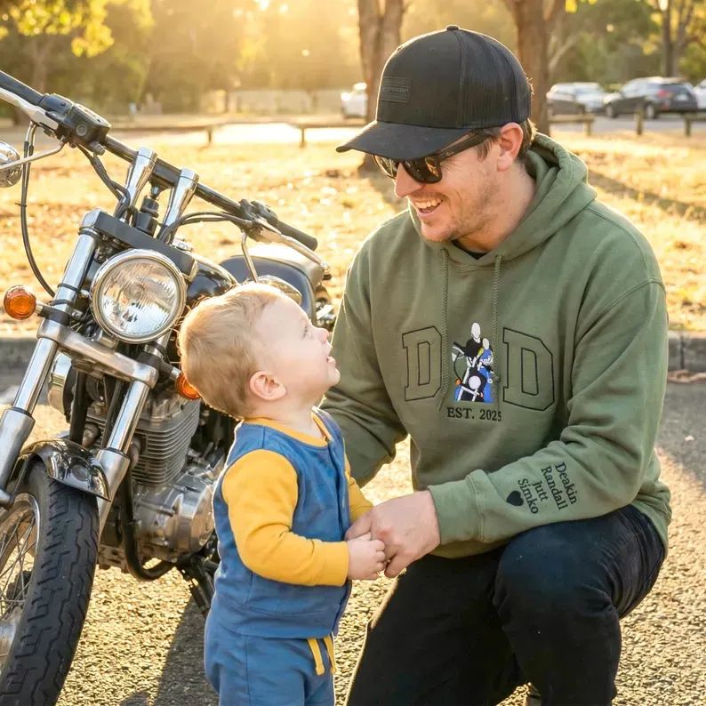 Custom Embroidered Dad Riding Hoodie from Photo – Personalized Father’s Day Gift for Husband