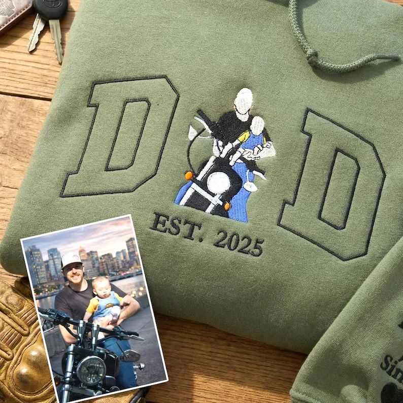 Custom Embroidered Dad Riding Hoodie from Photo – Personalized Father’s Day Gift for Husband
