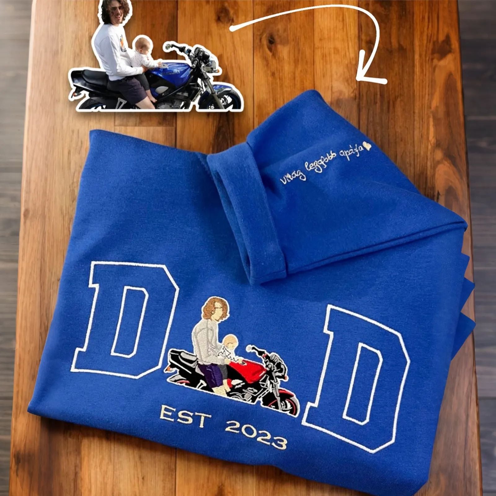 Custom Embroidered Dad Riding Hoodie from Photo – Personalized Father’s Day Gift for Husband