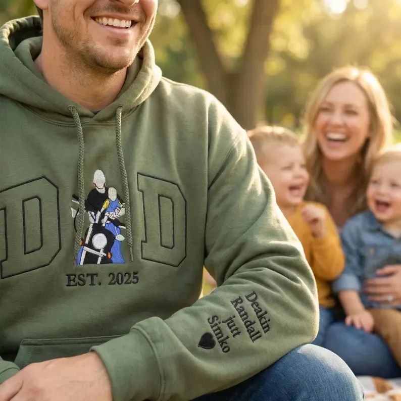 Custom Embroidered Dad Riding Hoodie from Photo – Personalized Father’s Day Gift for Husband