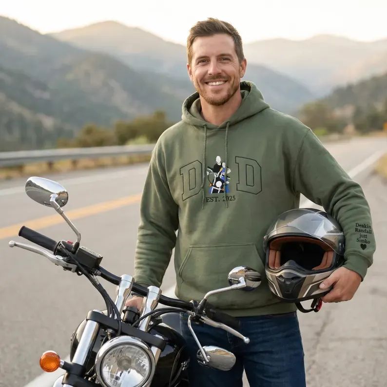 Custom Embroidered Dad Riding Hoodie from Photo – Personalized Father’s Day Gift for Husband