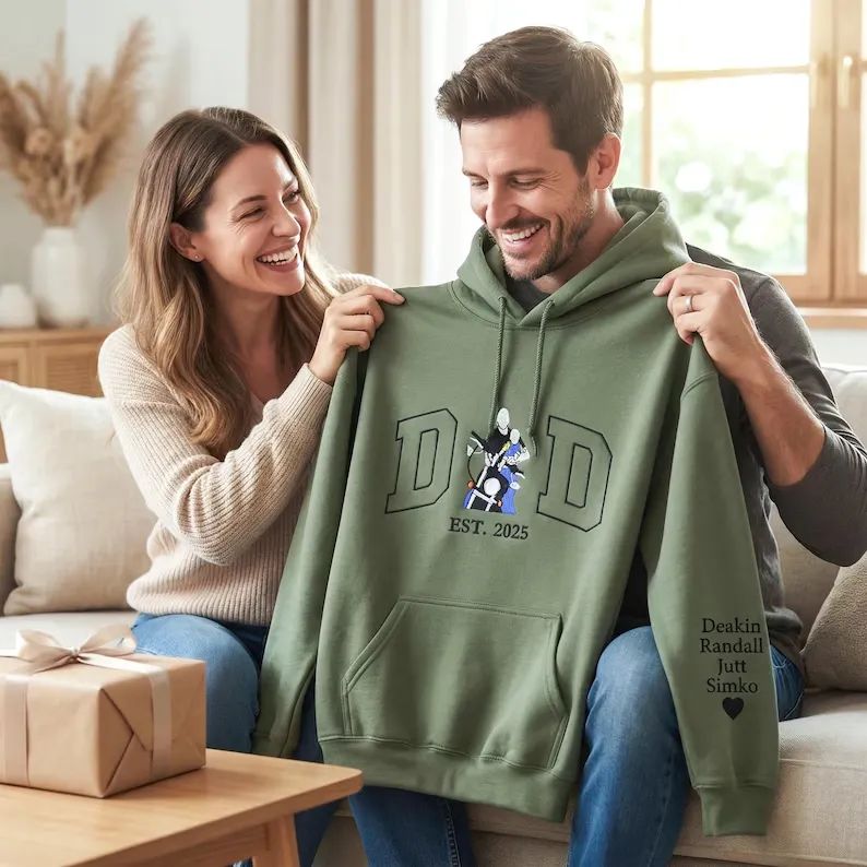 Custom Embroidered Dad Riding Hoodie from Photo – Personalized Father’s Day Gift for Husband