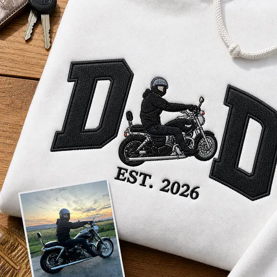 Custom Embroidered Dad Riding Hoodie from Photo – Personalized Father’s Day Gift for Husband