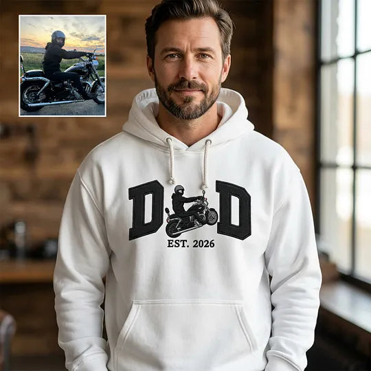 Custom Embroidered Dad Riding Hoodie from Photo – Personalized Father’s Day Gift for Husband