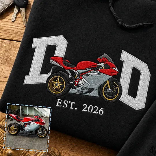 Custom Embroidered Dad Riding Hoodie from Photo – Personalized Father’s Day Gift for Husband