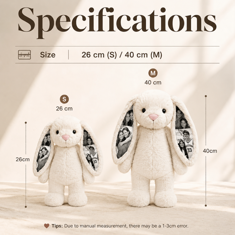 Personalized Photo Bunny Plush Toy – Cuddly bunny with hidden picture in the ears, gift for couples for anniversaries & Mother's Day, Father's Day
