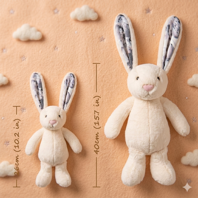 Personalized Photo Bunny Plush Toy – Cuddly bunny with hidden picture in the ears, gift for couples for anniversaries & Mother's Day, Father's Day