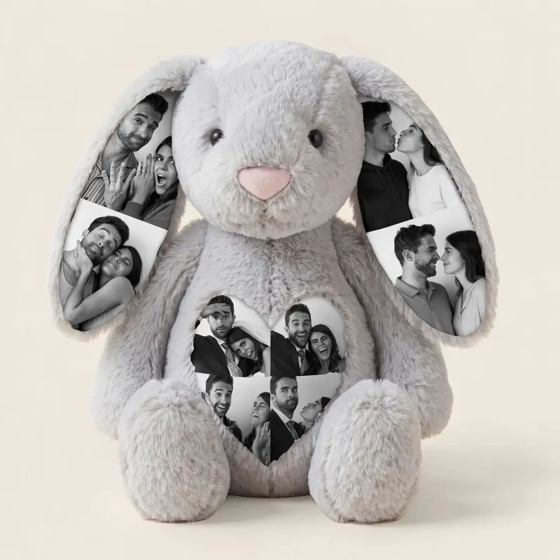 Personalized Photo Bunny Plush Toy – Cuddly bunny with hidden picture in the ears, gift for couples for anniversaries & Mother's Day, Father's Day