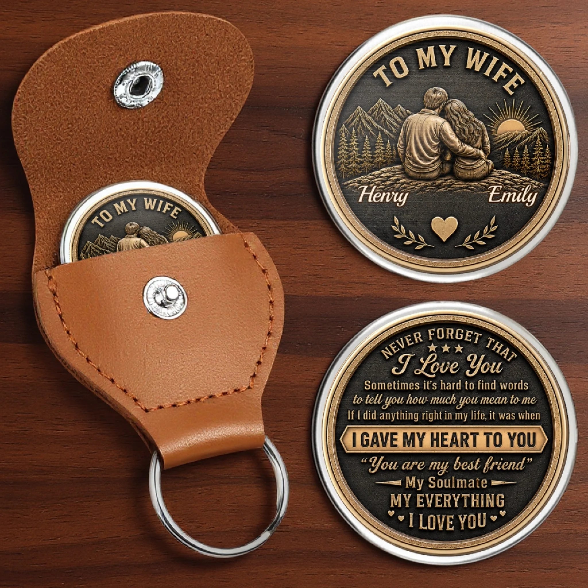 Custom Pocket Hug - Personalized Anniversary Wedding Coin For Husband And Wife, Him And Her