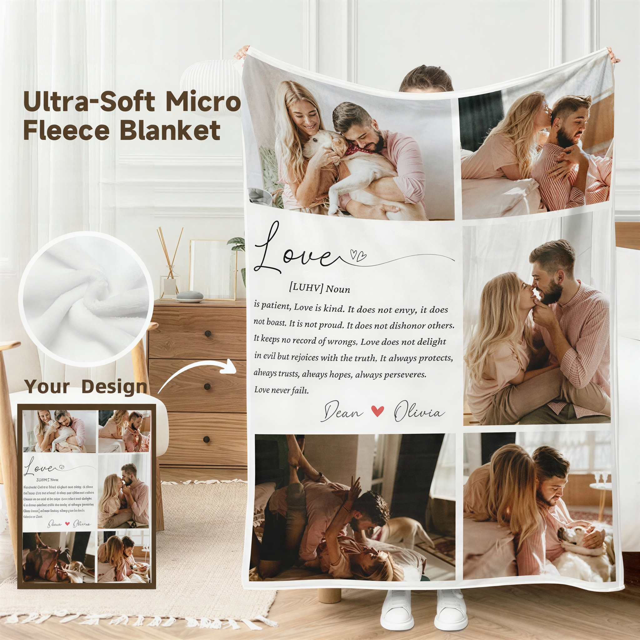 Love Noun Custom Blanket – Personalized Photo Throw for Couples
