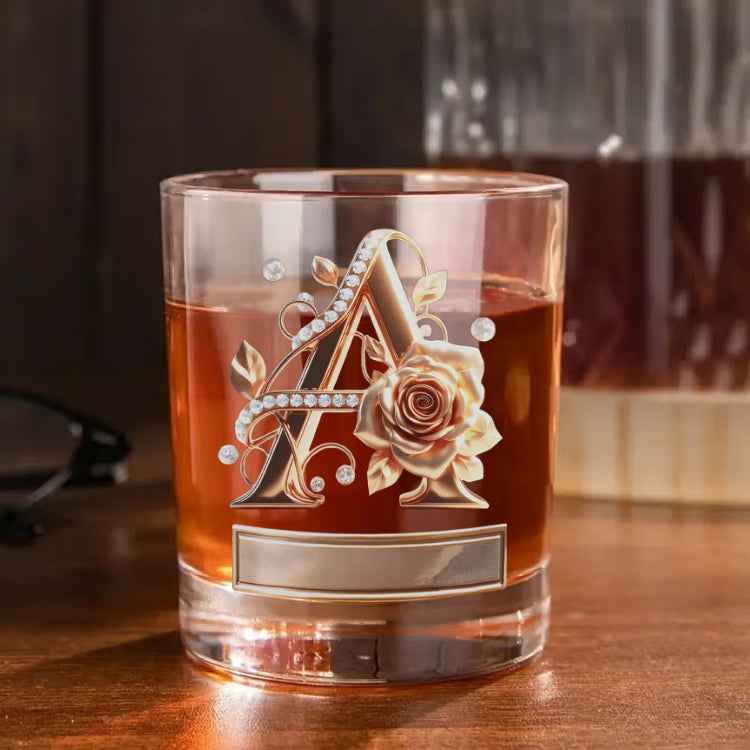 Roses Hold Love, Initials Mark Us - Personalized 10 oz Old Fashioned Rock Whiskey Glass