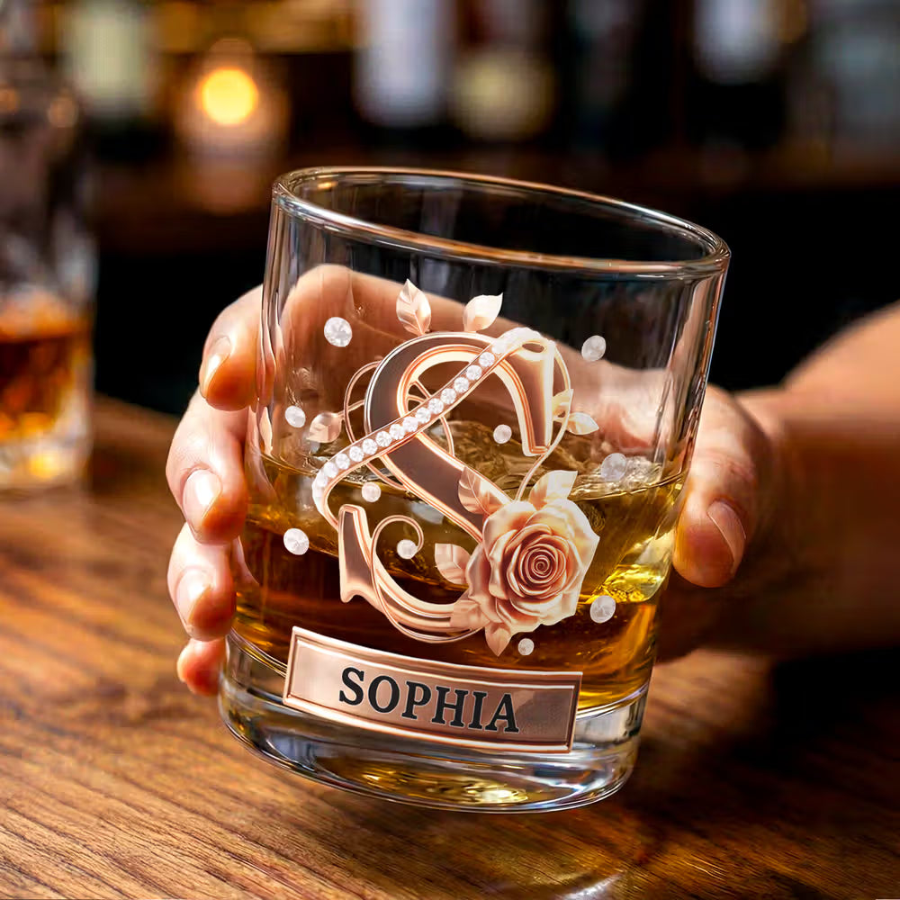 Roses Hold Love, Initials Mark Us - Personalized 10 oz Old Fashioned Rock Whiskey Glass