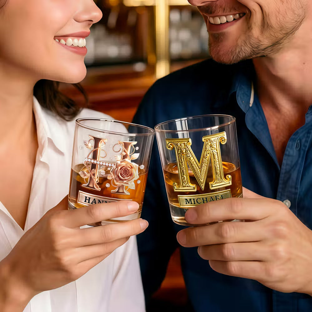 Roses Hold Love, Initials Mark Us - Personalized 10 oz Old Fashioned Rock Whiskey Glass