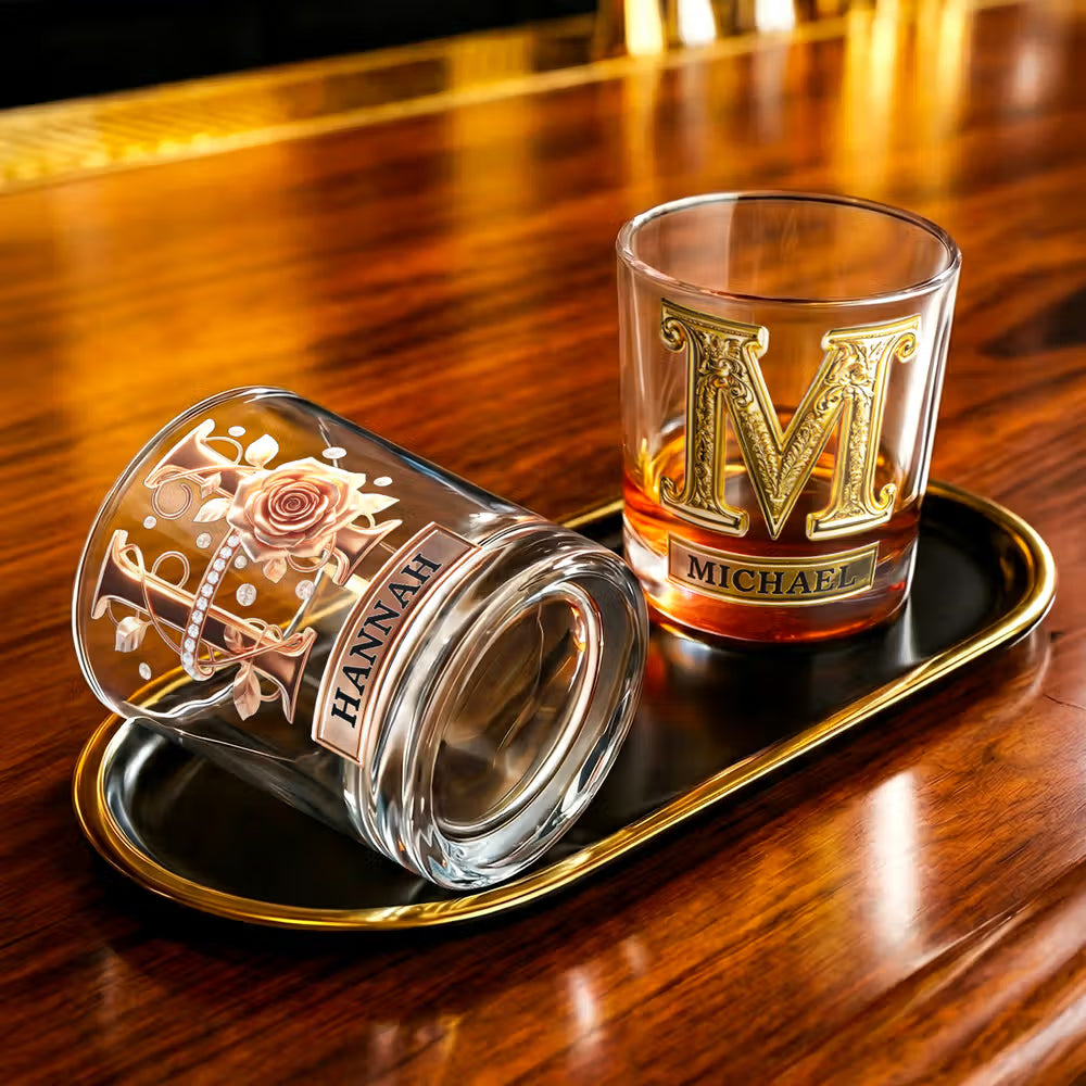 Roses Hold Love, Initials Mark Us - Personalized 10 oz Old Fashioned Rock Whiskey Glass