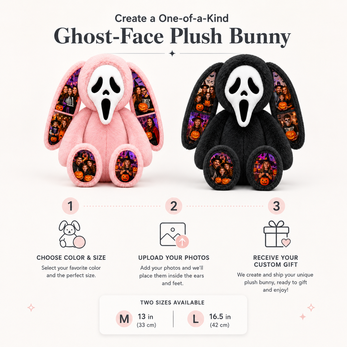Personalized Ghost Bunny Plush-Custom Couple Gift for Girlfriend or Boyfriend, Cute Valentine’s Day & Halloween Gift