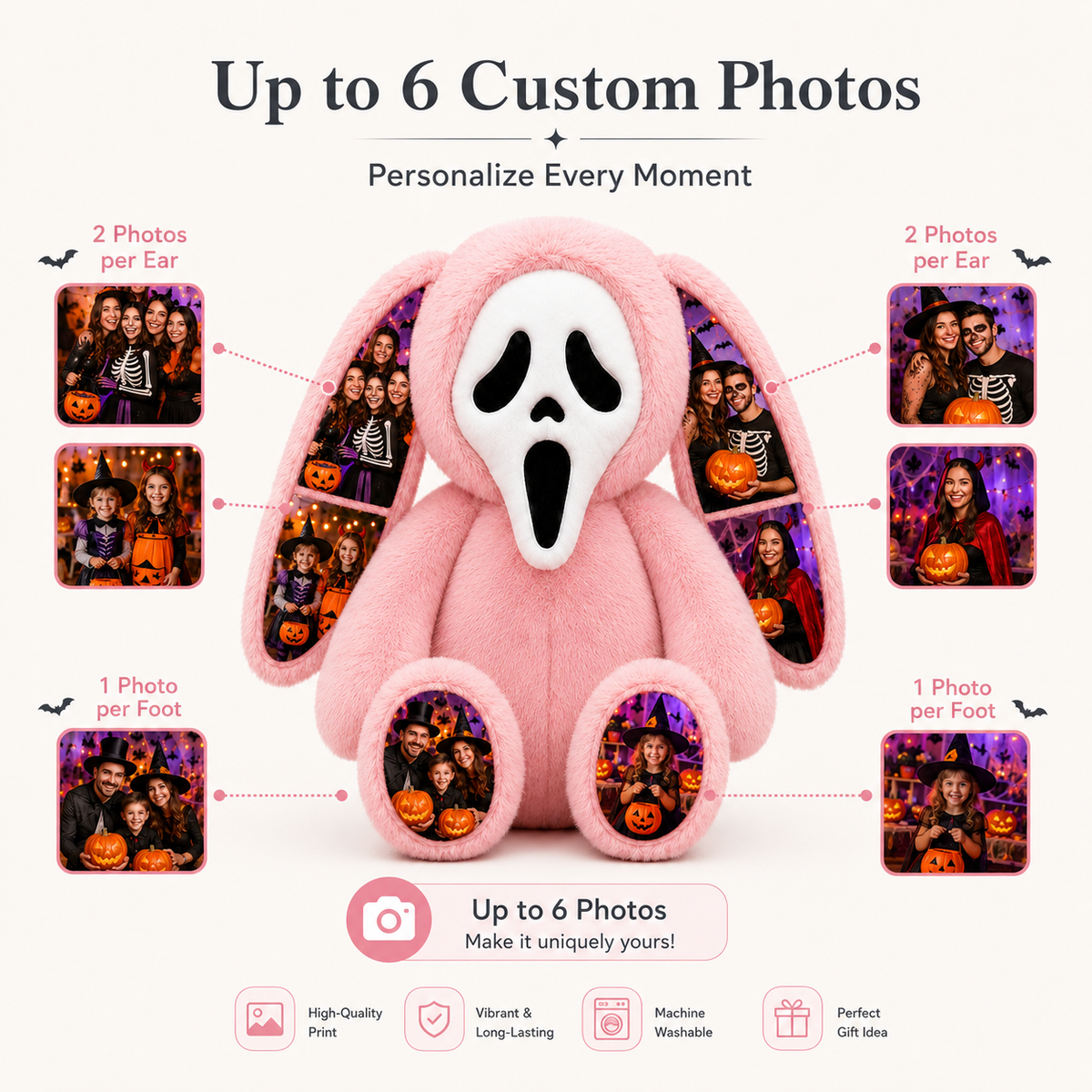 Personalized Ghost Bunny Plush-Custom Couple Gift for Girlfriend or Boyfriend, Cute Valentine’s Day & Halloween Gift