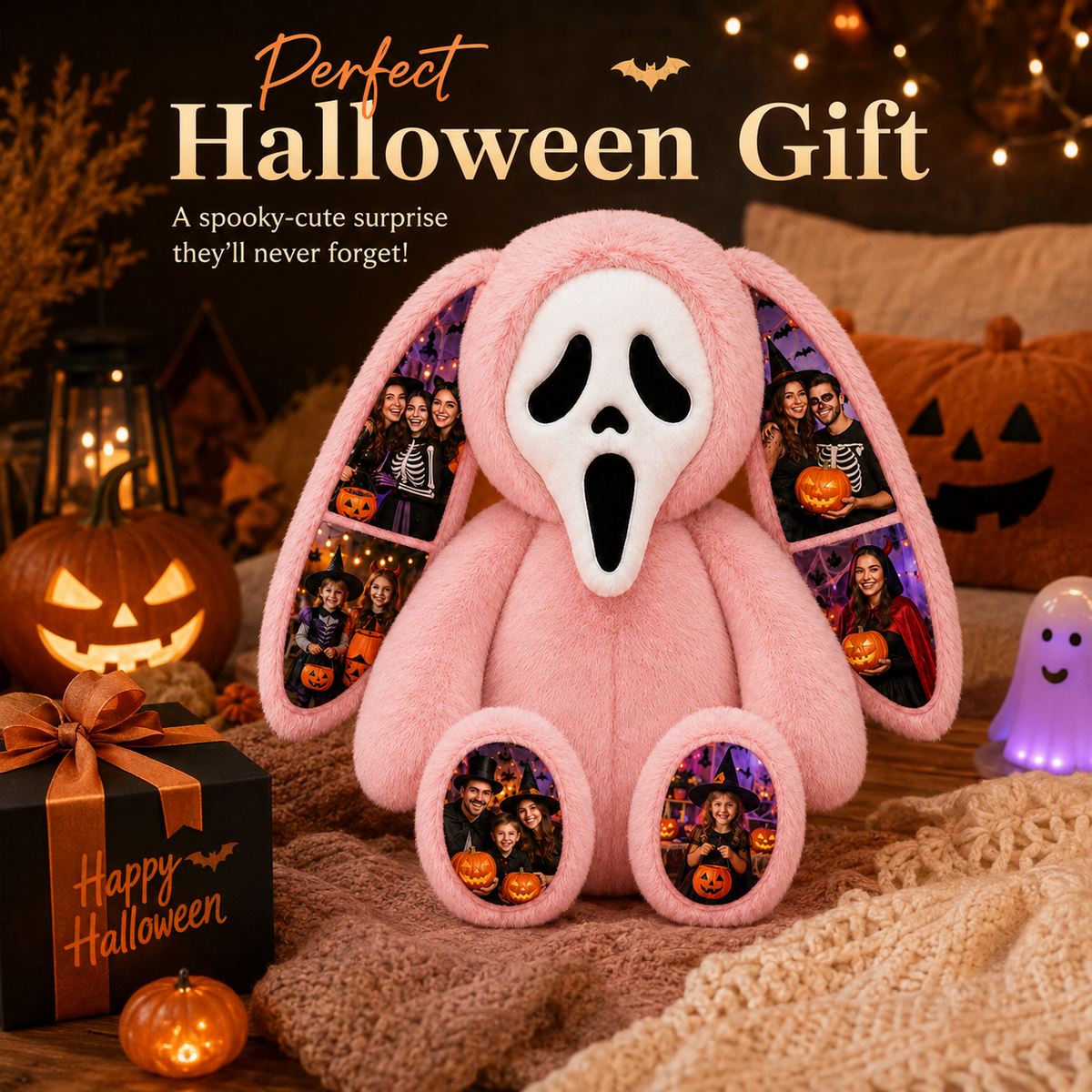 Personalized Ghost Bunny Plush-Custom Couple Gift for Girlfriend or Boyfriend, Cute Valentine’s Day & Halloween Gift