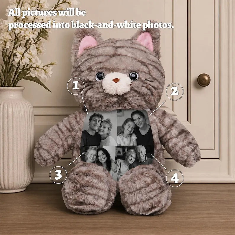 Personalized Photo Cat Plush-Custom Photo Keepsake Gift for Couples, Family & Pet Lovers