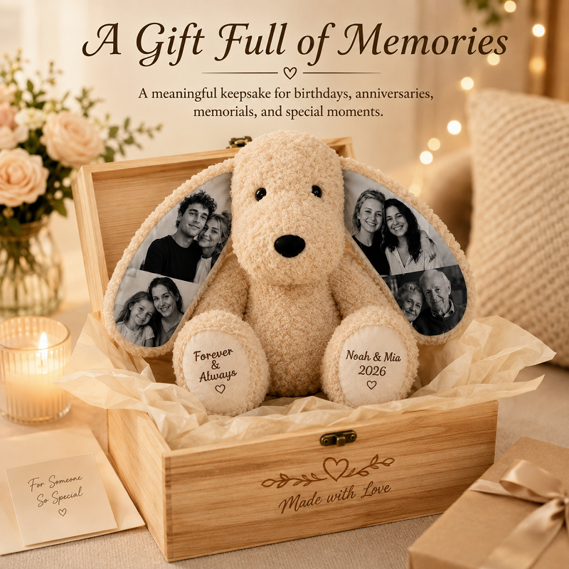 Personalized Photo Plush Dog-Custom Photo Keepsake Gift for Couples, Family & Pet Lovers
