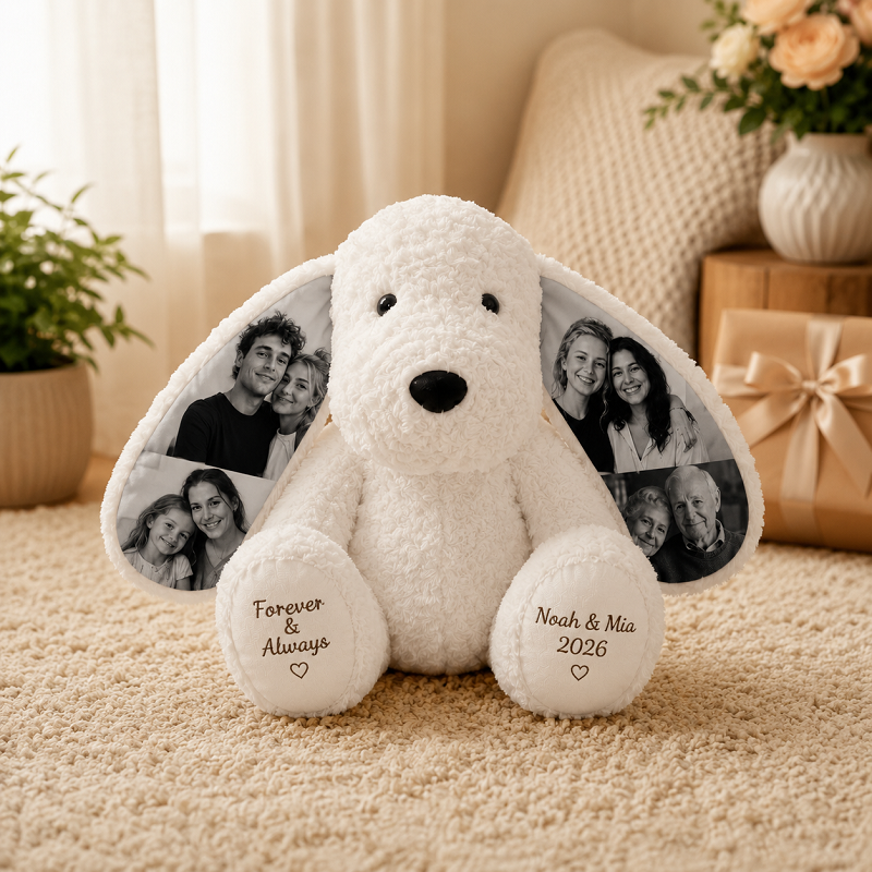 Personalized Photo Plush Dog-Custom Photo Keepsake Gift for Couples, Family & Pet Lovers