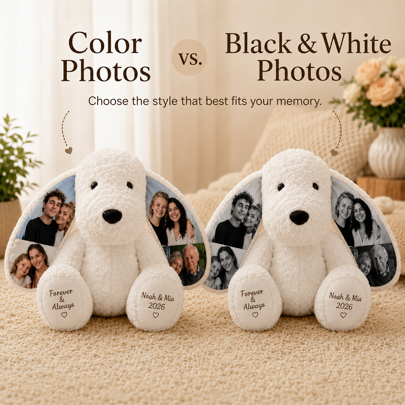 Personalized Photo Plush Dog-Custom Photo Keepsake Gift for Couples, Family & Pet Lovers