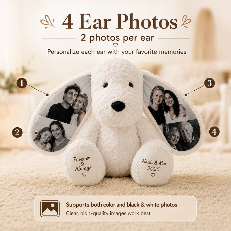 Personalized Photo Plush Dog-Custom Photo Keepsake Gift for Couples, Family & Pet Lovers