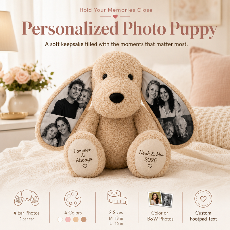 Personalized Photo Plush Dog-Custom Photo Keepsake Gift for Couples, Family & Pet Lovers