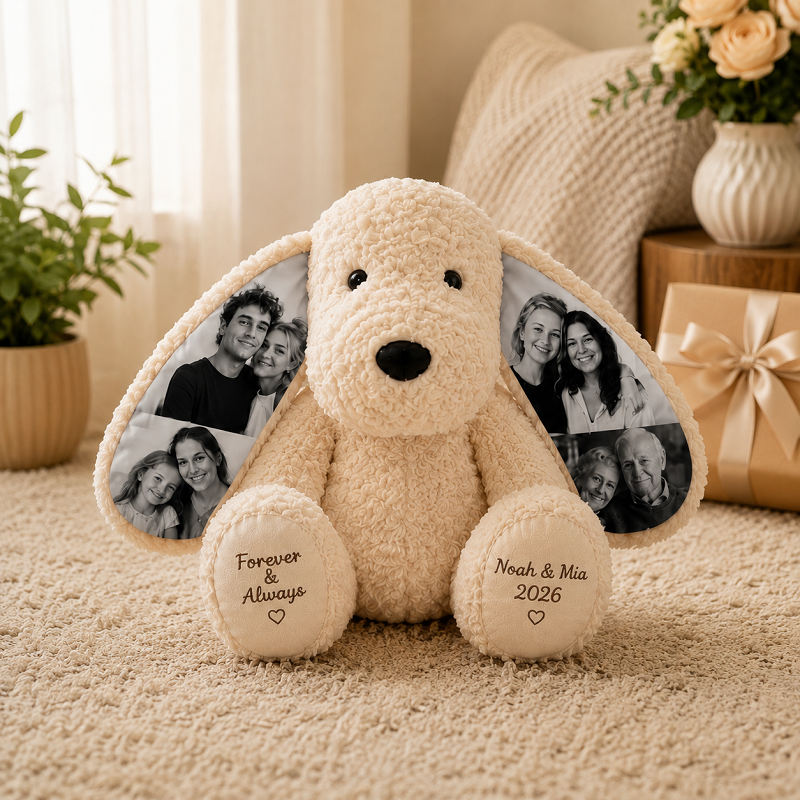 Personalized Photo Plush Dog-Custom Photo Keepsake Gift for Couples, Family & Pet Lovers