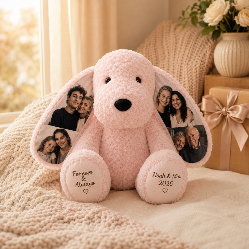 Personalized Photo Plush Dog-Custom Photo Keepsake Gift for Couples, Family & Pet Lovers