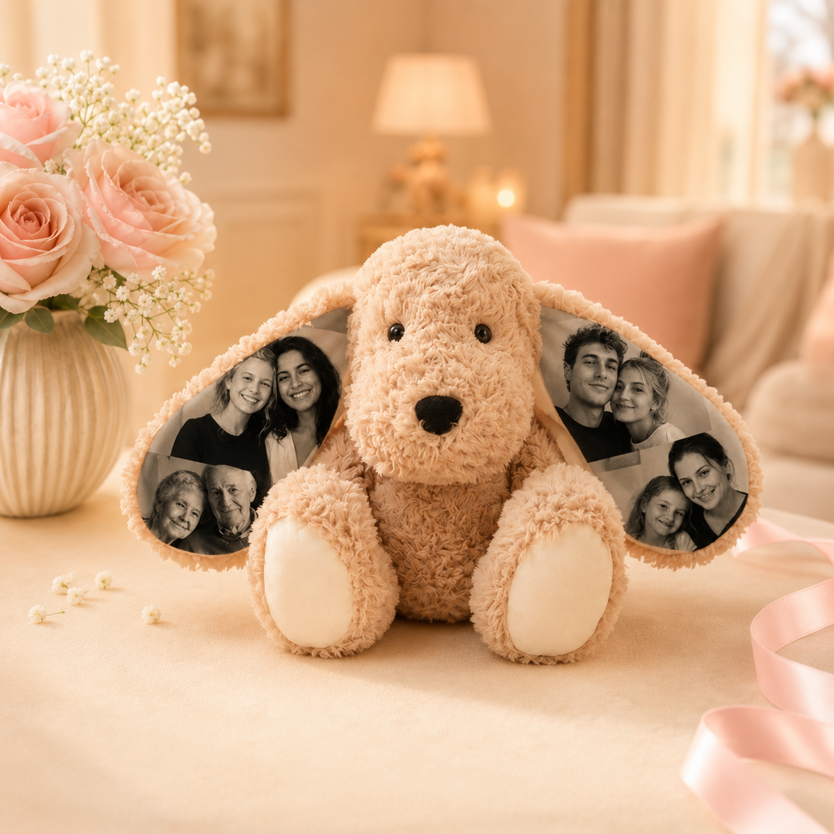 Personalized Photo Plush Dog-Custom Photo Keepsake Gift for Couples, Family & Pet Lovers