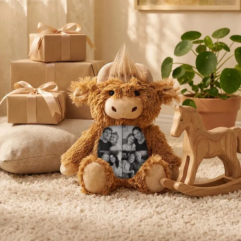 Personalized Photo Highland Cow Plush-Custom Photo Keepsake Gift for Couples, Family & Loved Ones