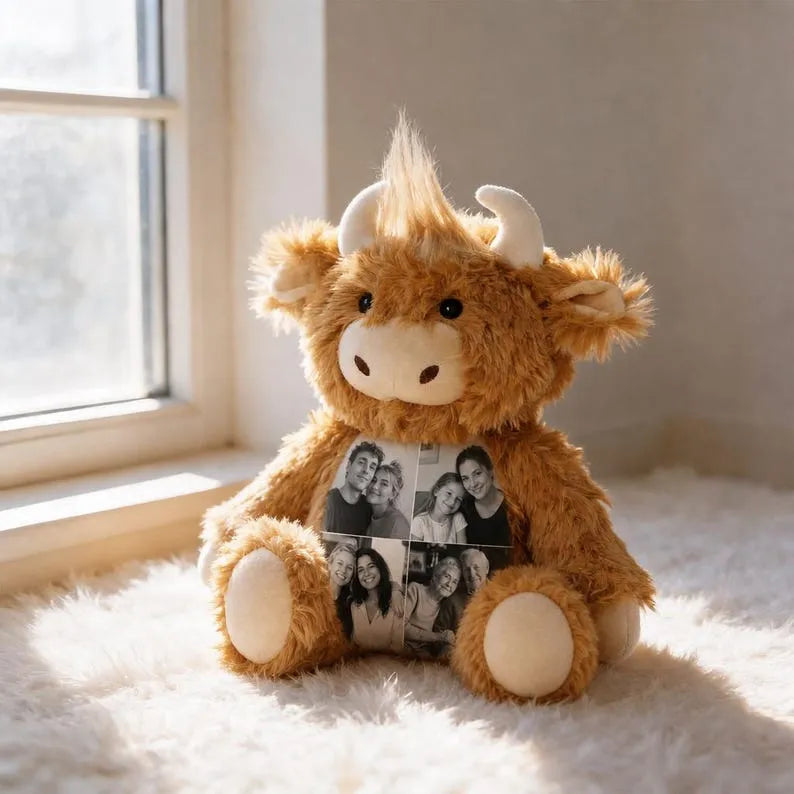 Personalized Photo Highland Cow Plush-Custom Photo Keepsake Gift for Couples, Family & Loved Ones