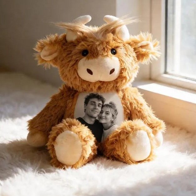 Personalized Photo Highland Cow Plush-Custom Photo Keepsake Gift for Couples, Family & Loved Ones