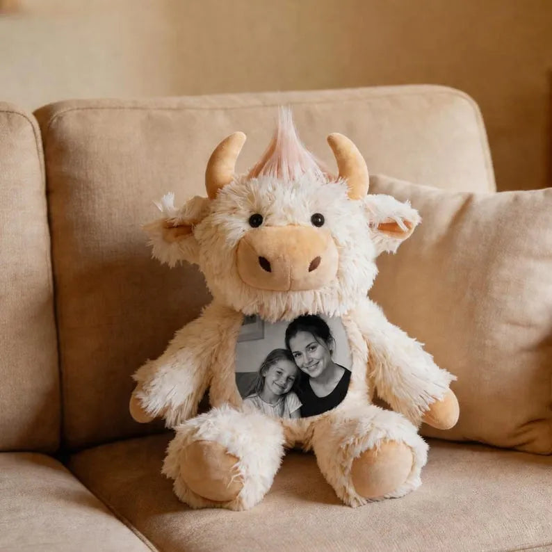 Personalized Photo Highland Cow Plush-Custom Photo Keepsake Gift for Couples, Family & Loved Ones